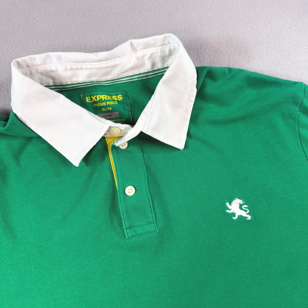 Express Pique Polo Mens Fitted Short Sleeve Lion Logo Green XL